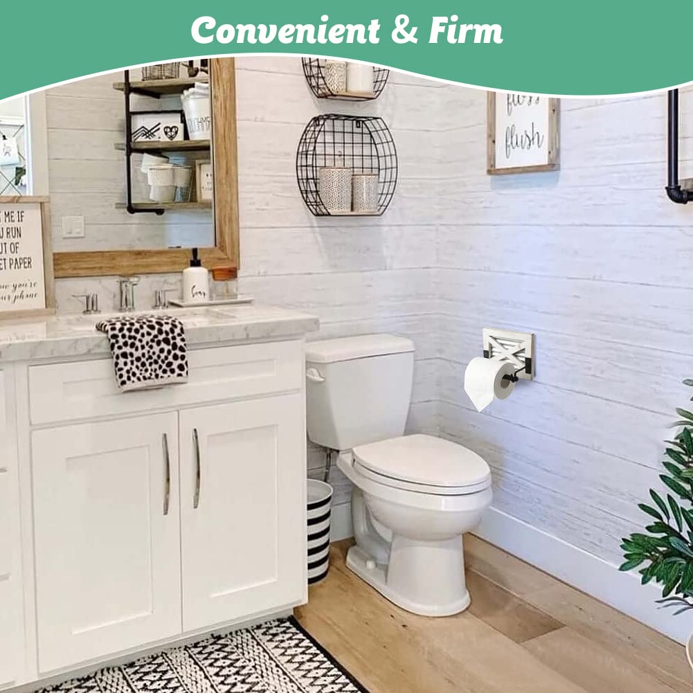 Farmhouse Toilet Paper Holder With Galvanized Metal& Black Metal - Rustic Weathered White Wood Wall Mount Toilet Roll Holder For